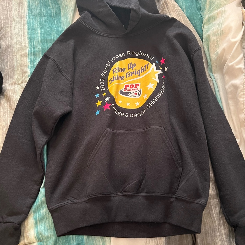 Jerzees Black Hoodie with Yellow and Purple Design